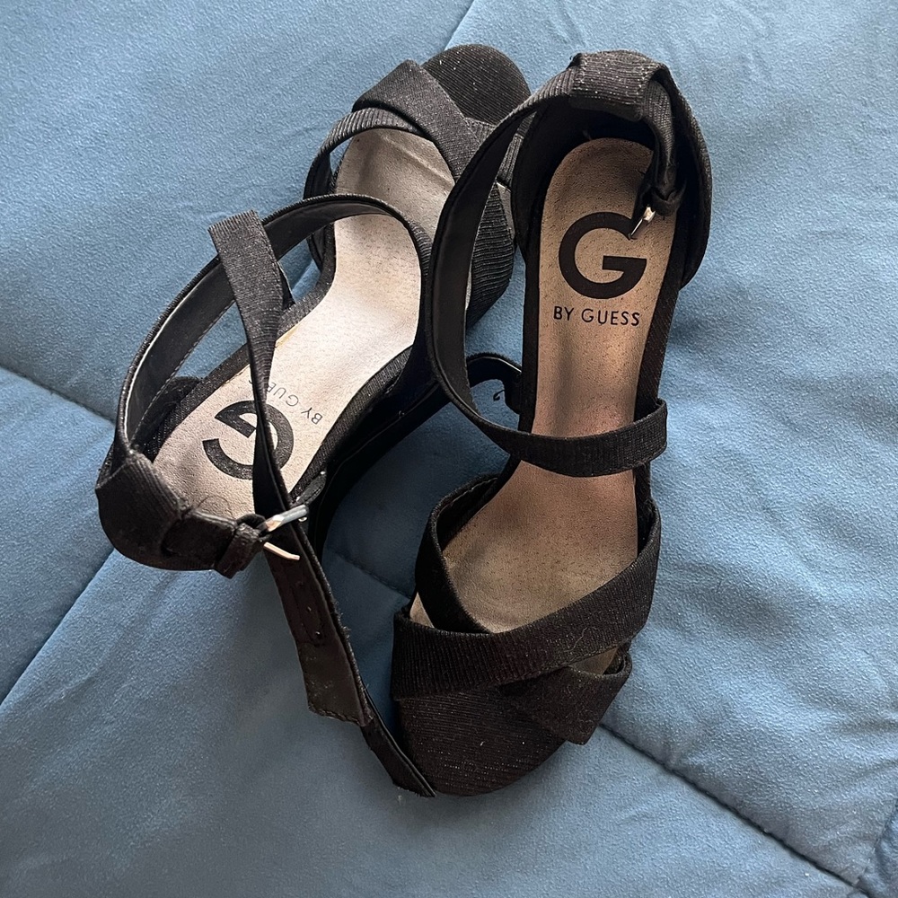 Black textured wedges by Guess